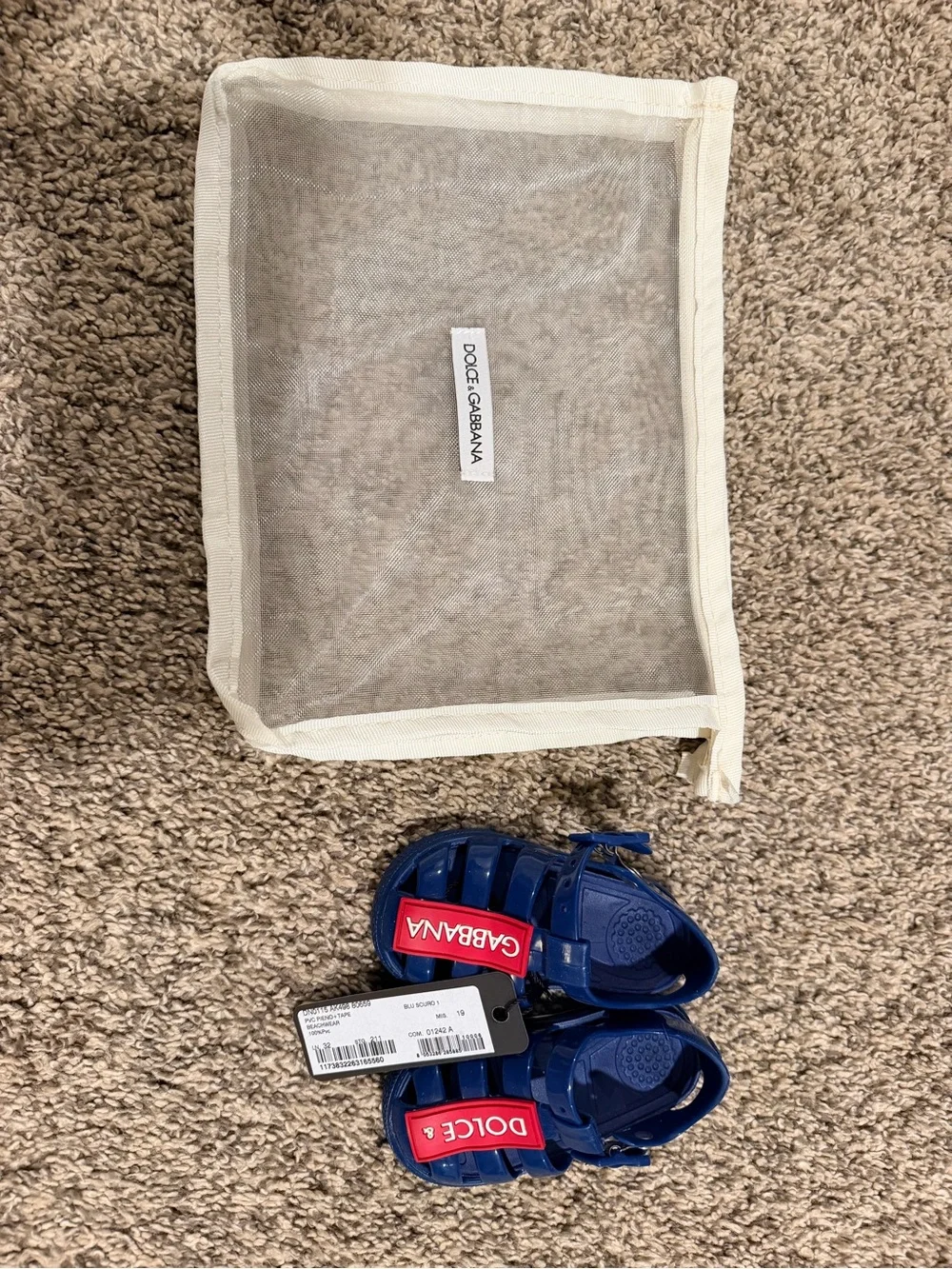 Dolce & Gabbana Kids Navy Blue Jelly Sandals with Red Logo Tabs